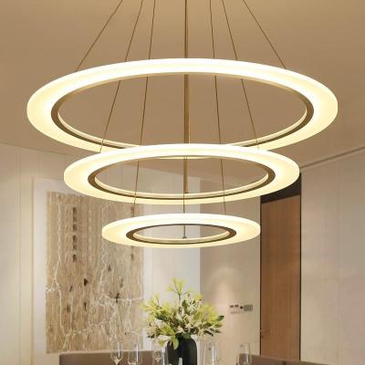 China Modern Art Chandelier Three Circle Chandelier Bar Round Dining Room Contemporary Aluminum Acrylic Chandelier Home Lamp for sale