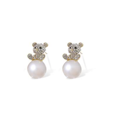 China JAENONES TRENDY Fashion Custom Earrings For Women 2021 Cute Animal Earrings Back Big Pearl Earrings for sale