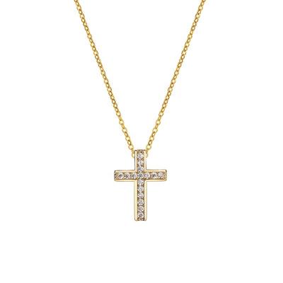 China Other Fashion Simple Design 18k Gold Zircon Custom Stainless Steel Pendant Cross Necklace for sale