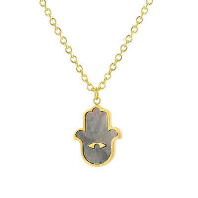 China Custom Hiphop Fashion Individuation Design Pendant Gold Plated Stainless Steel Shell Hamsa Hand Necklace for sale