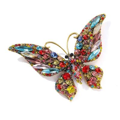 China Jewelry Alloy Colorful Luxury Custom Rhinestone Fashion Designer Animal Butterfly Brooch For Women for sale