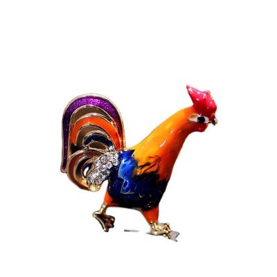 China Fashion Designer Jewelry 18K Gold Rhinestone Enamel Pure Handmade Color Luxury Rhinestone Animal Rooster Brooch Pin For Women for sale