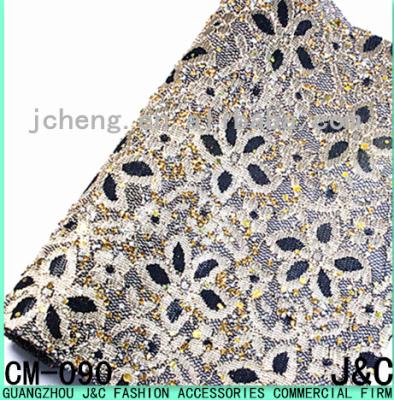 China Mesh 24*40cm Beige Color Lace With Colorado Rhinestone Hot Fix Mesh For Shoe Decorations for sale