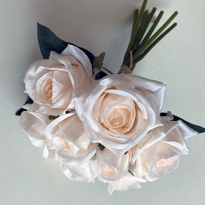 China Modern hot sale quality silk 9 heads rose flower silk rose bouquet for wedding decoration for sale