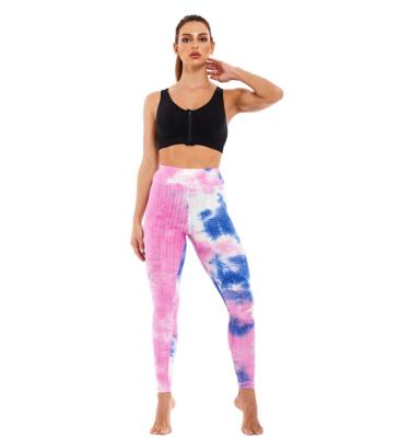 China Breathable wholesale women's butt crack! crack! Ruched Lifting High Waist Custom Pants Workout Tummy Compression Tights Tie Up Dye Yoga Leggings for sale