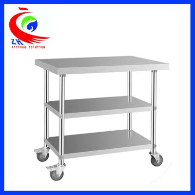 China Detachable 3 layer Stainless Steel Work Table with casters trolley for sale