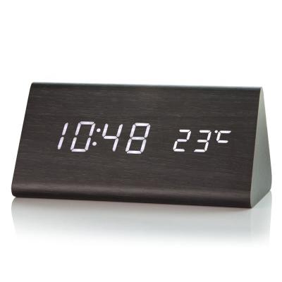 China Files Modern KH-WC007 Wooden LED Digital Table Calendar Triangle Perpetual Clock for sale