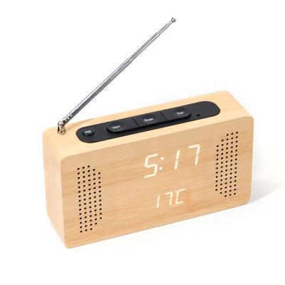 China Class Creative Multifunctional Hotel KH-WC014 Retro Wooden Desk LED Digital Alarm Clock Radio for sale