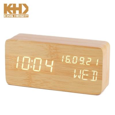 China KING HEIGHT Smart Voice Brightness Control Desktop Alarm Clock Wooden Calendar Week of Calendars KH-WC004 for Home Office for sale