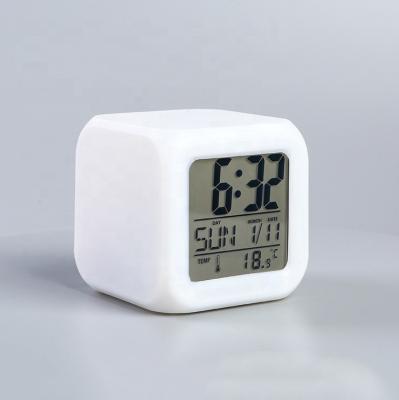 China 7 Color Bedside Calendars KH-CL021 Children Plastic Table Change LED Digital Square Alarm Clock for sale