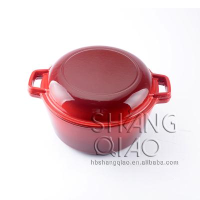 China Sustainable Red Enameled Cast Iron Cookware Cast Iron Casserole Dish With Skillet Lid for sale