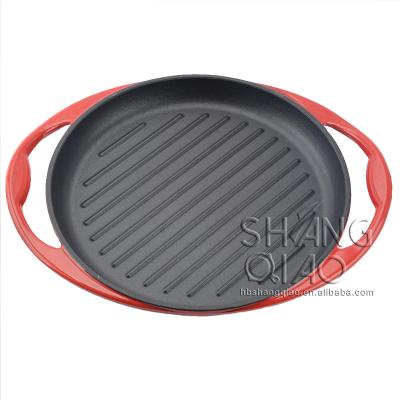 China SQ255G Cast Iron Round Enamel Grill Pan 26cm Cast Iron Grill Pan Household Barbecue Enamel Pan Pan for sale