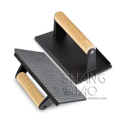 China Amazon Transitional Hot Sale Cast Iron Cookware Rectangular Pre-Seasoned Hamburger Press for sale