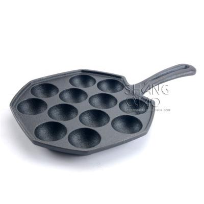 China Danish Aebleskiver Pan Cast Iron Stuffed Pancake Pan 16 PC Pre-seasoned Octopus Ball Maker Viable High Quality Takoyaki Pan for sale