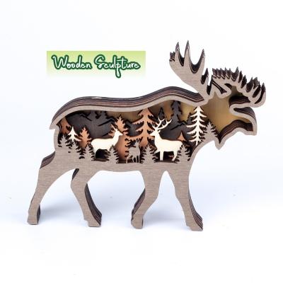 China Wisdom the Exploring Home Decor Made with Woodland Silhouette Creatures Amazing Wooden Moose Carving Mantle Decoration for sale