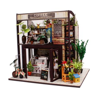 China Cartoon Toy Exploring Wisdom Manufacturer Challenging and Wooden Cafe Dollhouse DIY Building Craft Entertainment Kit for sale