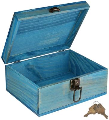 China Vintage Handmade Rustic Decorative Wooden Box Small Brown Wooden Jewelry Boxes With Lock for sale