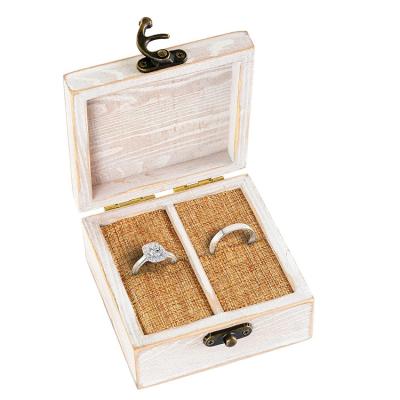 China Small Antique Wooden Jewelry Box Custom Made Handmade Rustic Wooden Ring Box For Wedding for sale