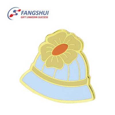 China Custom Europe 2d Cloth Accessories Enamel Metal Colorful Soft Zinc Alloy Hat Shaped Pin Badge for sale