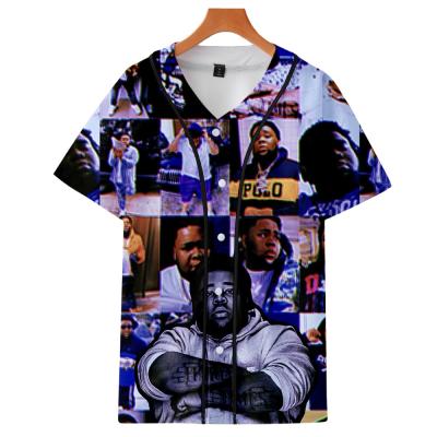 China Breathable 3D Printed Short Sleeve Baseball Shirt No MOQ In Stock 3D Printed Short Sleeve Baseball Shirt Rod Wave for sale