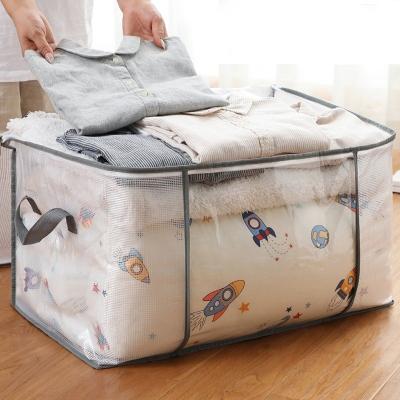 China Sustainable Bedroom Closet Rectangle Visible Large Capacity Clothing Ziplock Storage Bag Boxes Bins Organizer With Handle for sale