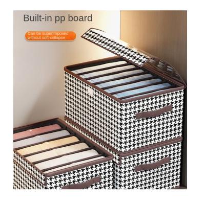 China Sustainable Wholesale Household Foldable Houndstooth plinth Fabric Boxes With Handle For Clothing Organizer Storage Box With Lid for sale