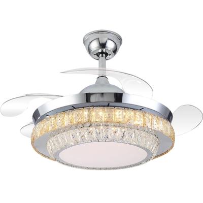 China Modern Modern Crystal Invisible Ceiling Fan Lamp with Remote Control 3 Color Change LED Chandelier Fan Light for sale