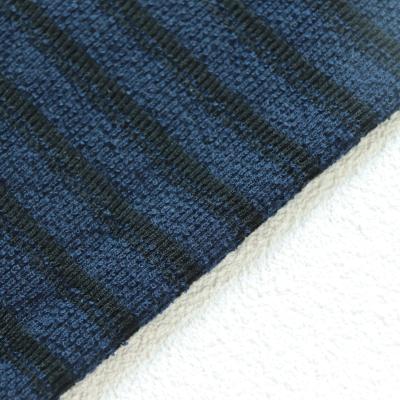 China Memory TR Yarn Dye Stripe Dark Blue Double Side-Terry Black Knit Cloth Toweling Fabric for sale