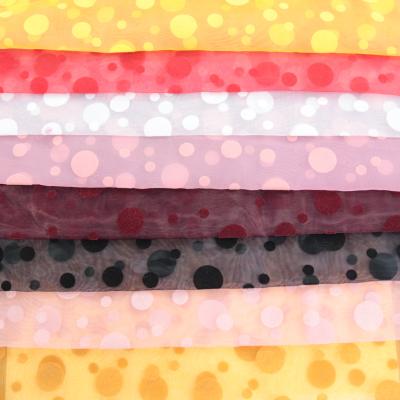 China 35gsm memory nylon polyester flocking organza fabric for scarf organza curtain fabrics polka dot pattern for sale