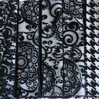 China 2022 Trends Customized Pattern Antistatic Black 100% Polyester Mesh Flocked Fabric for sale