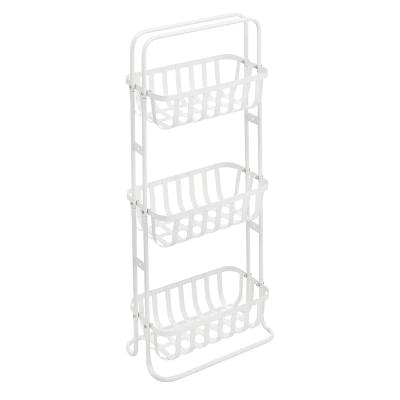 China Decorative Tower Rack Metal Storage 3 Tiers Living Unit Bathroom Shelving Organizer with 3 Basket Bins for sale