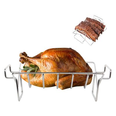 China Durable Grill Turkey Roasting V Shaped Rack For Smoked And Grilling Metal Rib Holder Rack for sale