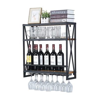 China Wall Mounted Viable With 7 Hanging Rack Metal Glass Rod Rack Wine Rack Shelf Wine Accessories for sale