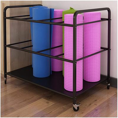 China Promotional Viable Floor Standing Yoga Mat Organizer Large Capacity with 4 Wheels for Gym for sale