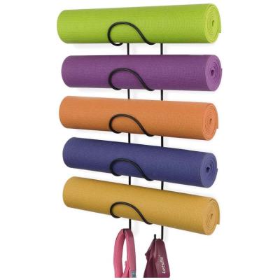 China Black Wall Mounted Yoga Mat Storage Rack With Hooks 5-Tier Metal Towel Racks Viable For Home for sale