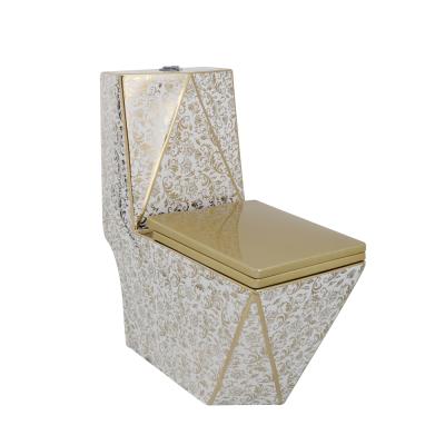 China Double-flush Sanitary Ware Wholesale Ware Diamond Shape Gold Ceramic One Piece Gold Plated Toilet for sale