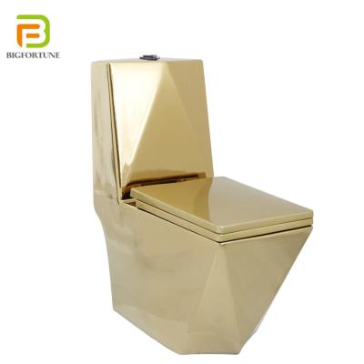 China Western Royal Ceramic One Piece Double-Flow Style Floor Flooring Bathroom Gold Plated P Trap Toilet Bowl for sale