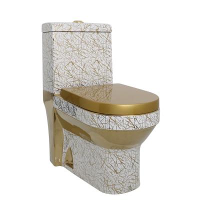 China Double-Flow China Factory Ceramic One Piece Floor Floor Gold Plated Color Toilet Bowl for sale