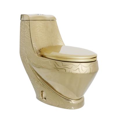 China Wholesale Double-Flow WC Sanitary Ware Gold Ceramic One Piece Gold Color Plated Toilet for sale