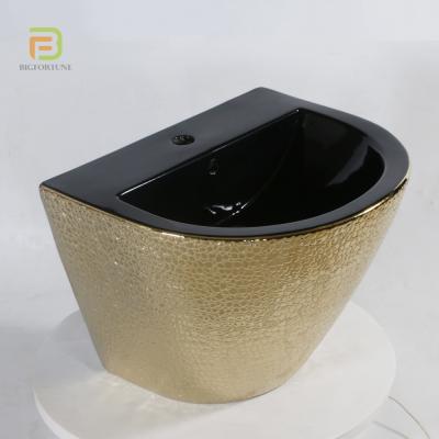 China Wholesale Modern Bathroom Luxury Gold Plated Wall Hung Basin Ceramic Color Design Wash Hand Sink Bowl For Hotel for sale