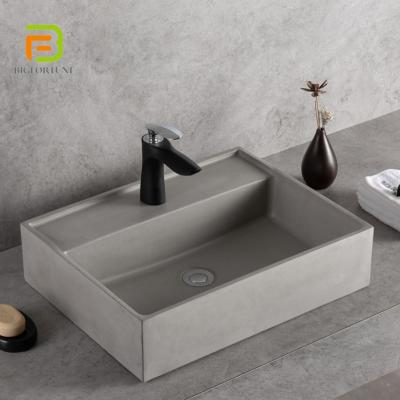 China Cheap Modern Style Above Counter Square Cement Wash Basin Bathroom Design Hand Fixture Concrete Art Basin for sale