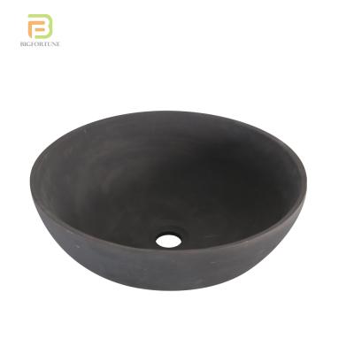 China Hot Sale Modern High Quality Black Cement Counter Top Concrete Round Sink Wash Basin Above Counter Mount Bathroom Art Basin for sale