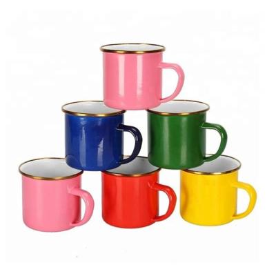 China 2020 Viable Customized Logo Printing Factory Metal Mug Enamel Steel Mugs Set For Promotion for sale