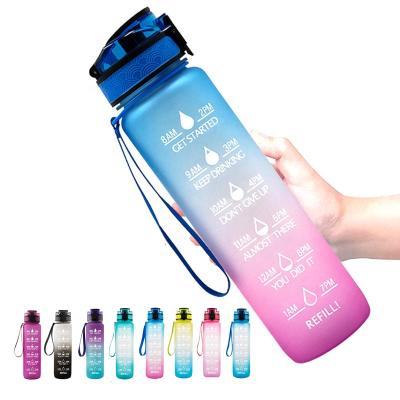 China Sustainable Outdoor Gym Reusable 32oz Custom Motivational Time Marker Sports Tritan Plastic Water Bottle With Filter for sale