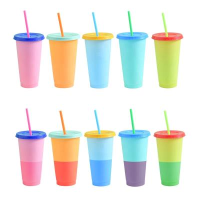 China Sustainable Reusable Plastic Tumbler With Straws Lids 24 Oz Color Changing Cups Kids Tumblers Drinking Cold Straw Cups for sale