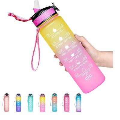 China Custom Sustainable 1L 32oz Bpa SK-Tritan Free Drinking Frosted Motivational Pastel Sports Water Drink Bottle With Straw And Time Marker for sale