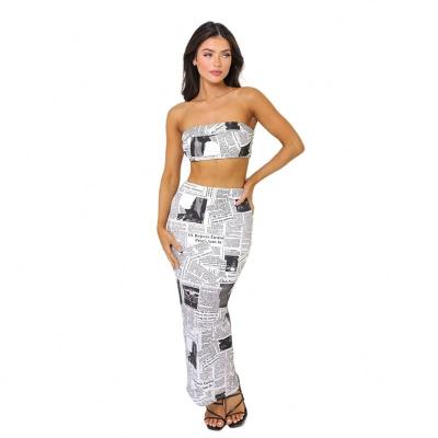 China Anti-pilling 2023 Summer Women Fashion Clothing Casual Printing Skirt 2 Piece Set Sexy Top Navel Two Piece Sets for Women Clothes for sale