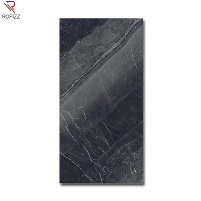 China Waterproof+ECO-Friendly+Self-adhesive dark color glazed black gold luxury porcelain tiles living room gloss polished ceramic floor tiles for sale