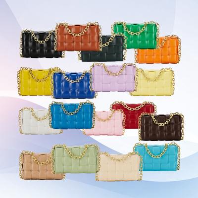 China Fashion Famous Brands Leather Woven Chain Handbag Ladies Woven Leather Bag for sale