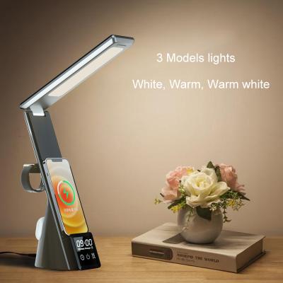 China Bright Workmanship Multi Function Desk LED Lamp With Radio 15W Fast Charging Alarm Clock Table Lamp Foldable Lamp for sale